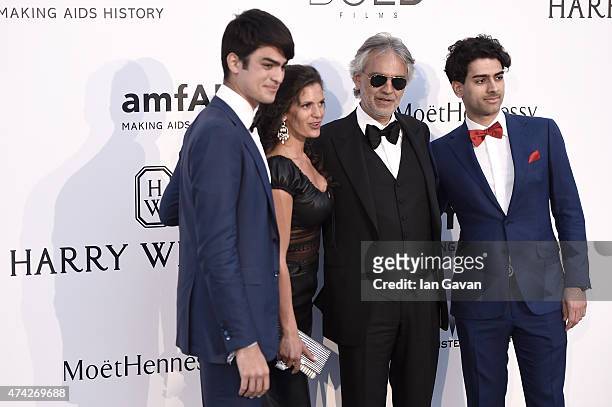 Singer Andrea Bocelli , Veronica Berti , Amos Bocelli and Matteo Bocelli attend amfAR's 22nd Cinema Against AIDS Gala, Presented By Bold Films And...