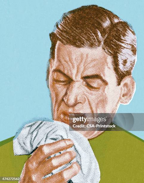 stockillustraties, clipart, cartoons en iconen met man sneezing - niezen