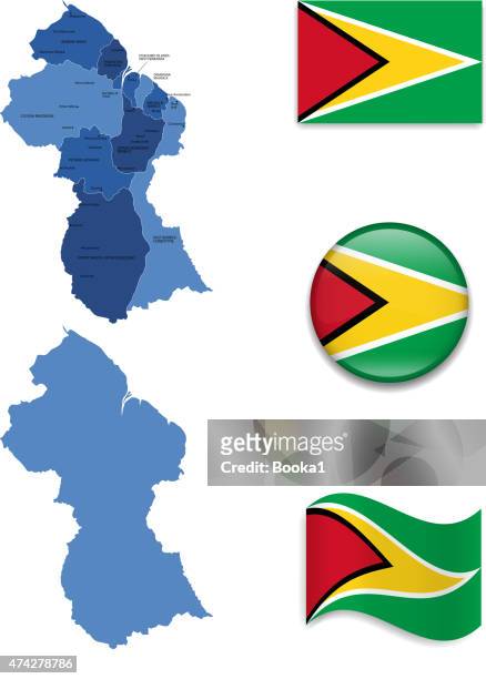 guyana map and flag collection - guyana flag stock illustrations