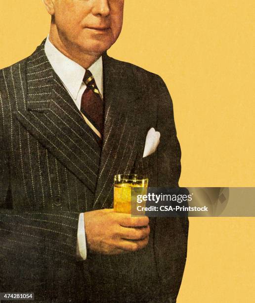mann im anzug hält getränke - spirituosen stock-grafiken, -clipart, -cartoons und -symbole