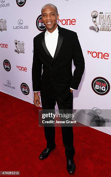 Actor J. August Richards attends the 45th NAACP Image Awards presented by TV One at Pasadena Civic Auditorium on February 22, 2014 in Pasadena,...