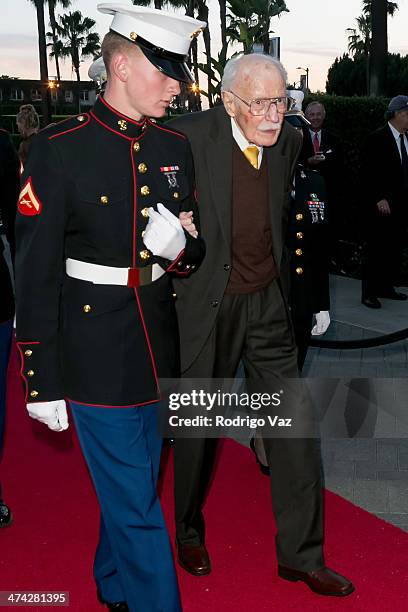 Pilot Bob Hoover arrives at the premiere of "Bob Hoover's Legacy" at Paramount Theater on the Paramount Studios lot on February 21, 2014 in...