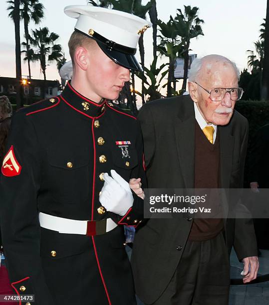 Pilot Bob Hoover arrives at the premiere of "Bob Hoover's Legacy" at Paramount Theater on the Paramount Studios lot on February 21, 2014 in...