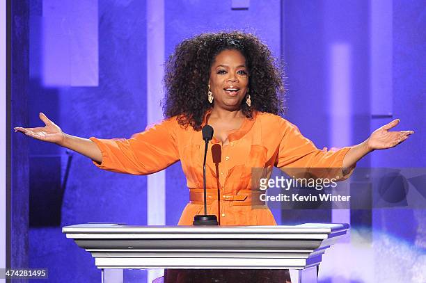 Oprah Winfrey speaks onstage during the 45th NAACP Image Awards presented by TV One at Pasadena Civic Auditorium on February 22, 2014 in Pasadena,...