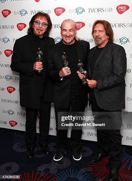 Black Sabbath attend the 2015 Ivor Novello Awards at The Grosvenor House Hotel on May 21, 2015 in London, England.