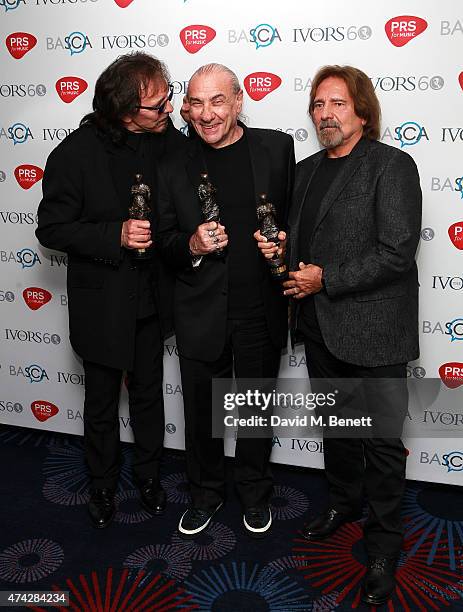 Black Sabbath attend the 2015 Ivor Novello Awards at The Grosvenor House Hotel on May 21, 2015 in London, England.