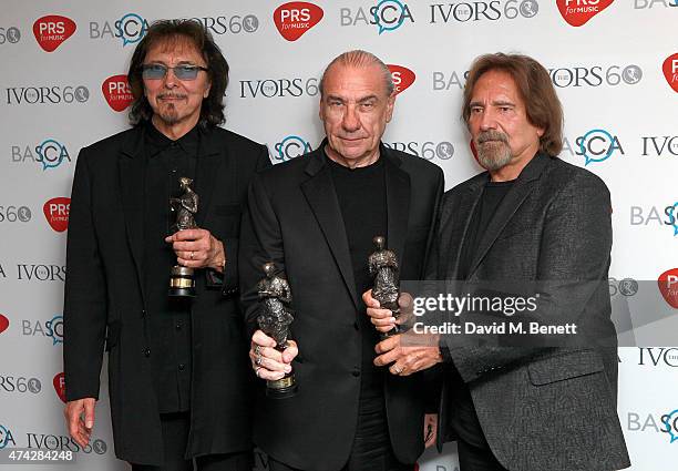 Black Sabbath attend the 2015 Ivor Novello Awards at The Grosvenor House Hotel on May 21, 2015 in London, England.