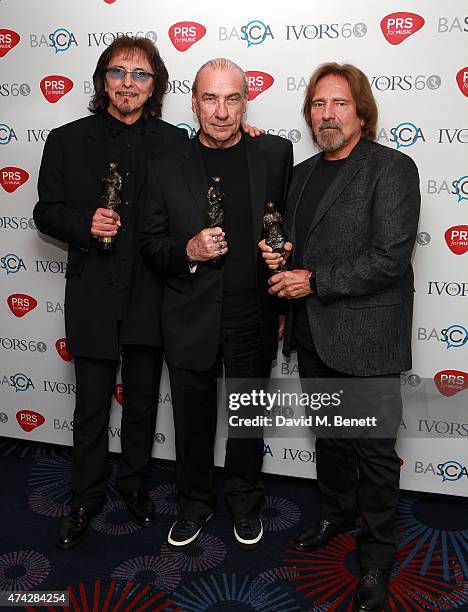 Black Sabbath attend the 2015 Ivor Novello Awards at The Grosvenor House Hotel on May 21, 2015 in London, England.