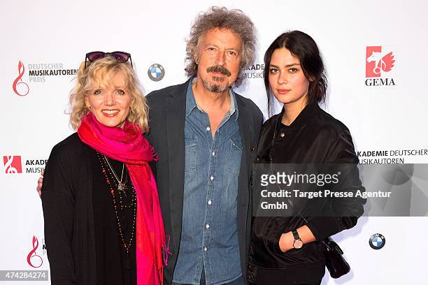 Wolfgang Niedecken, his wife Tina Golemiewski and his daughter Isis attends the GEMA Musikautorenpreis 2015 on May 21, 2015 in Berlin, Germany.