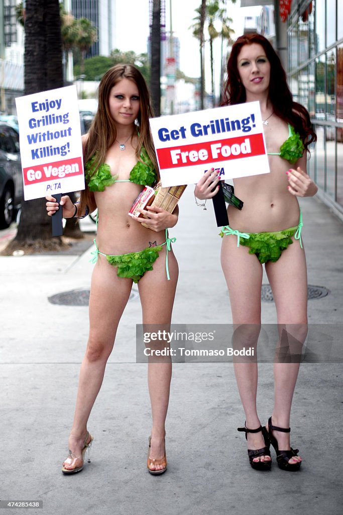 PETA's "Lettuce Ladies" Ask Passersby To Consider Grilling Without Killing This Holiday Weekend