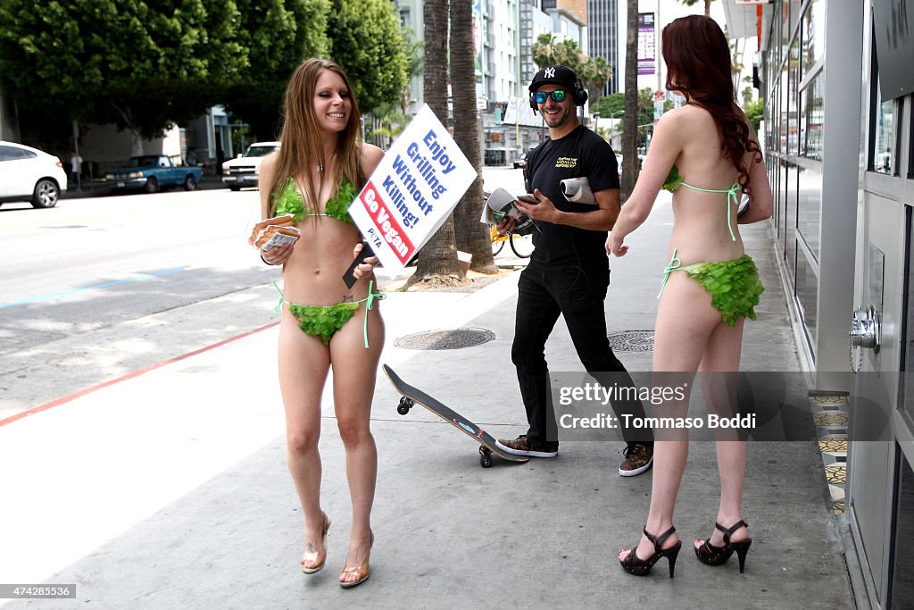 PETA's "Lettuce Ladies" Ask Passersby To Consider Grilling Without Killing This Holiday Weekend