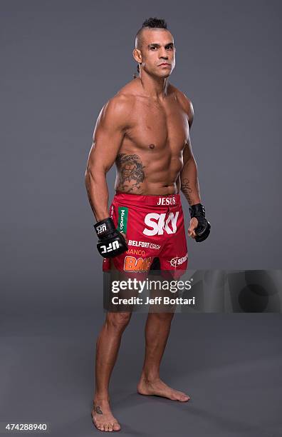 Middleweight Vitor Belfort poses for a portrait during a UFC photo session inside the MGM Grand Garden Arena on May 20, 2015 in Las Vegas, Nevada.