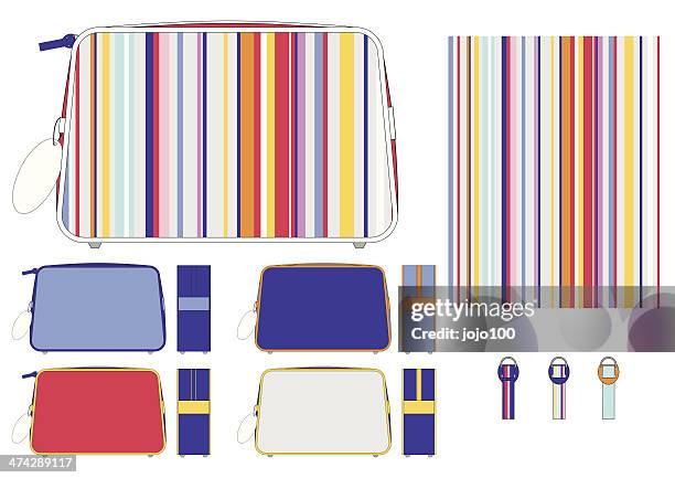 mens washbag with retro colored stripe - makeup bag stock illustrations