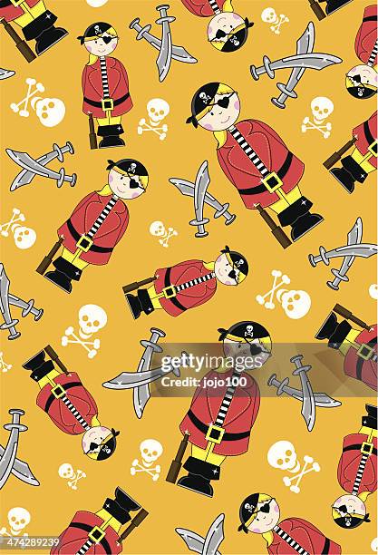 pirate girl with skull & sword repeat pattern - crossed swords stock illustrations