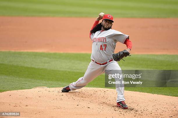 Johnny Cueto of the Cincinnati Reds pitches against the Chicago White Sox during the first game of a doubleheader on May 9, 2015 at U.S. Cellular...