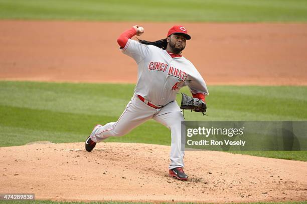 Johnny Cueto of the Cincinnati Reds pitches against the Chicago White Sox during the first game of a doubleheader on May 9, 2015 at U.S. Cellular...