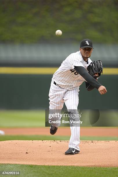 Hector Noesi of the Chicago White Sox pitches against the Cincinnati Reds during the first game of a doubleheader on May 9, 2015 at U.S. Cellular...