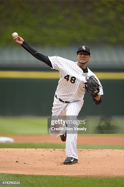 Hector Noesi of the Chicago White Sox pitches against the Cincinnati Reds during the first game of a doubleheader on May 9, 2015 at U.S. Cellular...