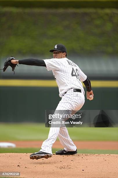 Hector Noesi of the Chicago White Sox pitches against the Cincinnati Reds during the first game of a doubleheader on May 9, 2015 at U.S. Cellular...