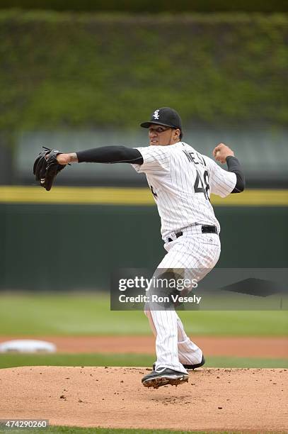 Hector Noesi of the Chicago White Sox pitches against the Cincinnati Reds during the first game of a doubleheader on May 9, 2015 at U.S. Cellular...