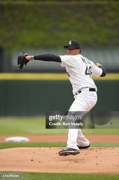 Hector Noesi of the Chicago White Sox pitches against the Cincinnati Reds during the first game of a doubleheader on May 9, 2015 at U.S. Cellular...