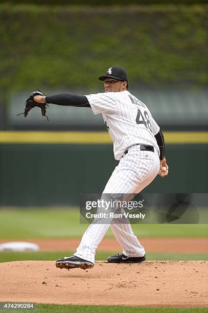 Hector Noesi of the Chicago White Sox pitches against the Cincinnati Reds during the first game of a doubleheader on May 9, 2015 at U.S. Cellular...