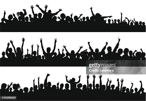 crowd (86 complete people- clipping path hides the legs) - cheering hands stock illustrations