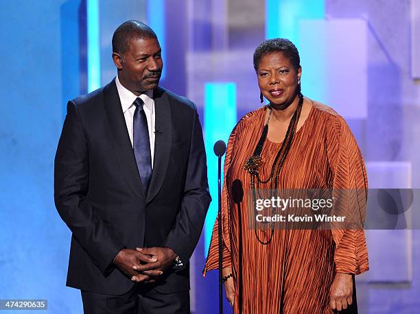 Actor Dennis Haysbert and NAACP CEO/President Lorraine C. Miller speak onstage during the 45th NAACP Image Awards presented by TV One at Pasadena...