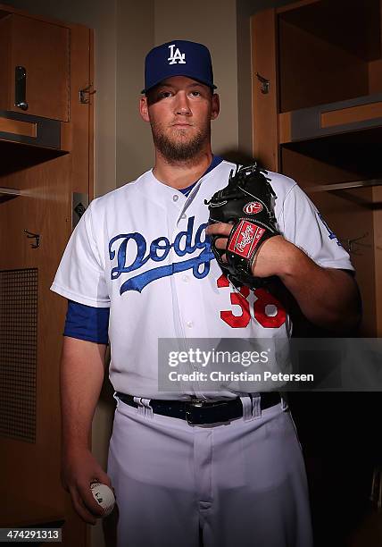 Pitcher Sam Demel of the Los Angeles Dodgers poses for a portrait during spring training photo day at Camelback Ranch on February 20, 2014 in...