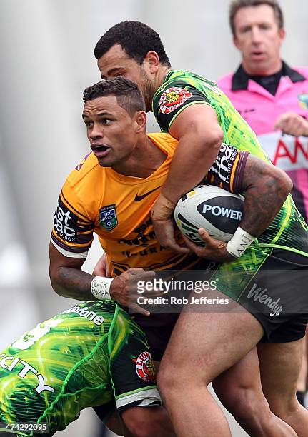 Josh Hoffman of the Broncos during the NRL trial match between the Brisbane Broncos and the New Zealand Warriors at Forsyth Barr Stadium on February...
