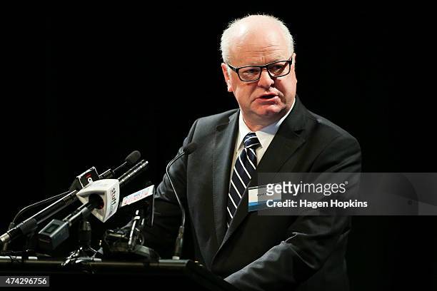 Of ANZ New Zealand, David Hisco, speaks during a post-budget breakfast at Queen's Wharf on May 22, 2015 in Wellington, New Zealand. The National...