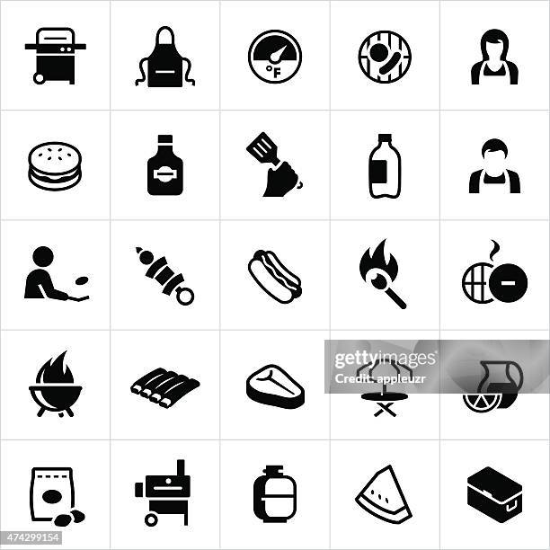 outdoor grilling and bbq icons - briquettes stock illustrations