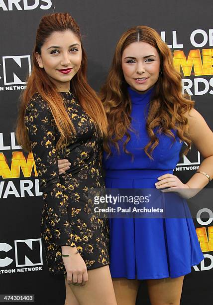 Actors Jennessa Rose and Julianna Rose attend the Cartoon Network's Hall Of Game Awards at Barker Hangar on February 15, 2014 in Santa Monica,...