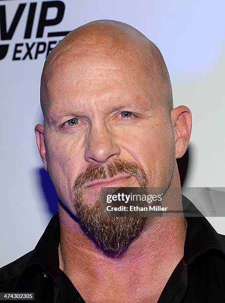 Actor and WWE personality "Stone Cold" Steve Austin attends the UFC 170 event at the Mandalay Bay Events Center on February 22, 2014 in Las Vegas,...