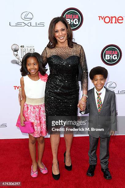 California Attorney General Kamala Harris and guests attend the 45th NAACP Image Awards presented by TV One at Pasadena Civic Auditorium on February...