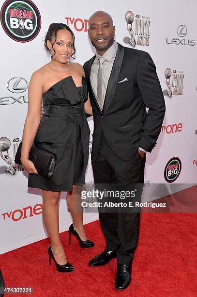 Actor Morris Chestnut and wife Pam Byse attend the 45th NAACP Image Awards presented by TV One at Pasadena Civic Auditorium on February 22, 2014 in...