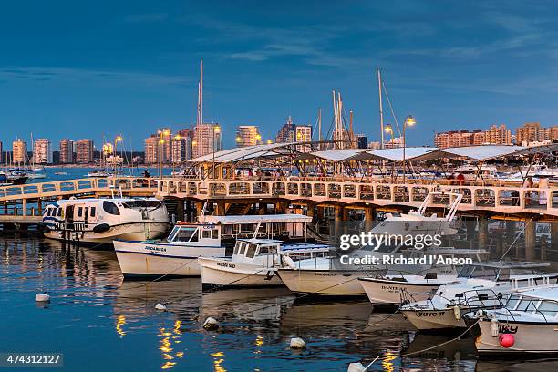 yacht harbour & city skyline at sunset - punta del este stock pictures, royalty-free photos & images