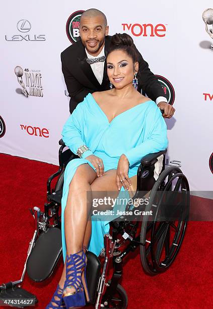 Actor Aaron D. Spears and Estella Spears attend the 45th NAACP Image Awards presented by TV One at Pasadena Civic Auditorium on February 22, 2014 in...