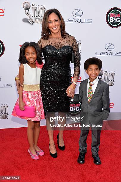 California Attorney General Kamala Harris and guests attend the 45th NAACP Image Awards presented by TV One at Pasadena Civic Auditorium on February...