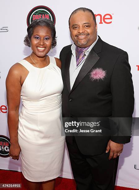 Journalist Roland Martin and guest attend the 45th NAACP Image Awards presented by TV One at Pasadena Civic Auditorium on February 22, 2014 in...