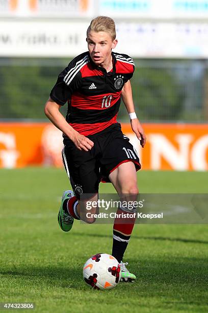 Of Germany runs with the ball during the international friendly match between U15 Netherlands and U15 Germany at the DETO Twenterand Stadium on May...