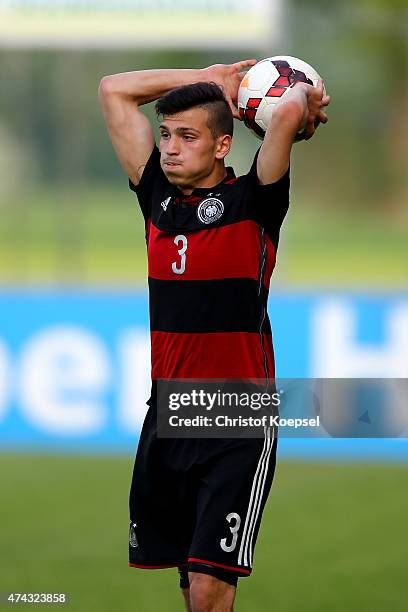 Izzet Isler of Germany does a throw-in runs during the international friendly match between U15 Netherlands and U15 Germany at the DETO Twenterand...