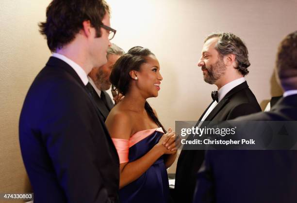 Actors Bill Hader and Kerry Washington and honoree Judd Apatow attend the 16th Costume Designers Guild Awards with presenting sponsor Lacoste at The...