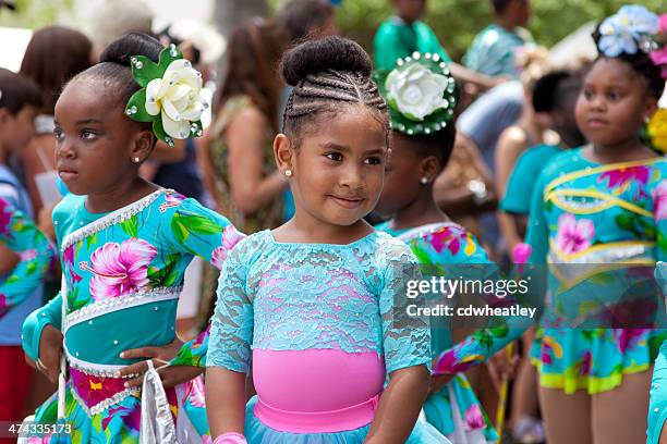 children dancers at a parade during st. john carnival, usvi - cruz bay harbor stock pictures, royalty-free photos & images