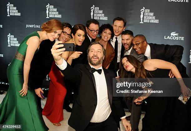 Actress Darby Stanchfield, actor/writer Dan Bucatinsky, actress Bellamy Young, host Joshua Malina, director Judd Apatow, costume designer Lyn Paolo,...