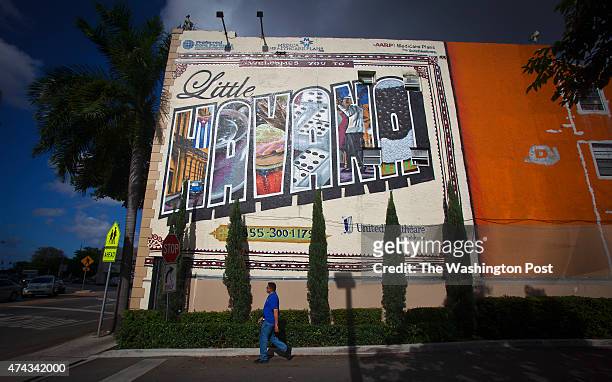 Mural is painted on a wall at 27th Avenue and SW 8th St in the Little Havana area of Miami on May 14, 2015.