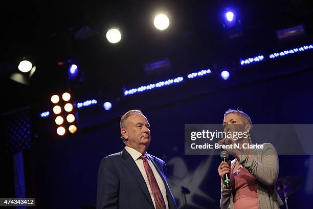 Television journalist Jennifer Griffin speaks on stage as political commentator Bill O'Reilly looks on during the Rock The Boat Fleet Week Kickoff...