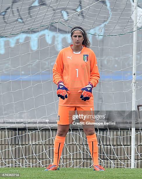 Francesca Durante of Italy in action during the women's U19 match between Italy and Belgium at Stadio Tommaso Fattori on May 19, 2015 in L'Aquila,...