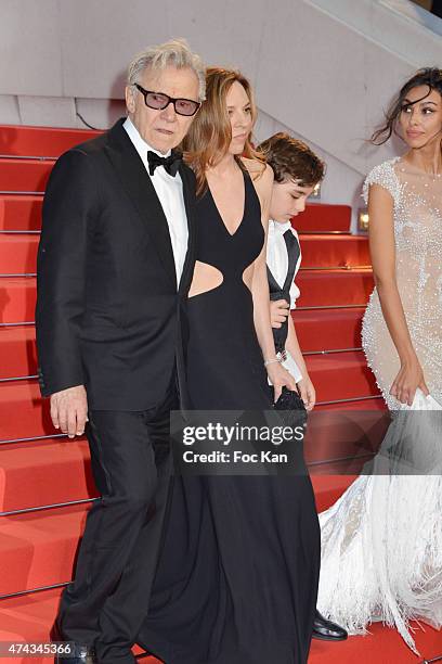 Harvey Keitel and Daphna Kastner and kid attend the 'Youth' Premiere during the 68th annual Cannes Film Festival on May 20, 2015 in Cannes, France.