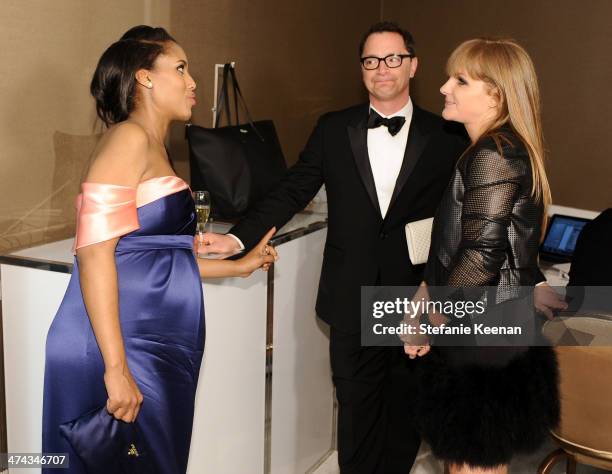 Actress Kerry Washington, host Joshua Malina and executive producer of The Costume Designers Guild Awards JL Pomeroy attend the 16th Costume...